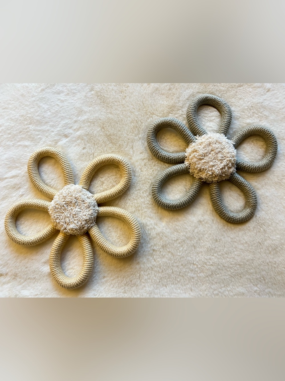 Boho Woven Rope Flower Wall Decor Set of 2 Textured Daisy Wall Hangings